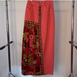 Vintage Upcycled Pink Denim Maxie Hippie Skirt Boho Festival